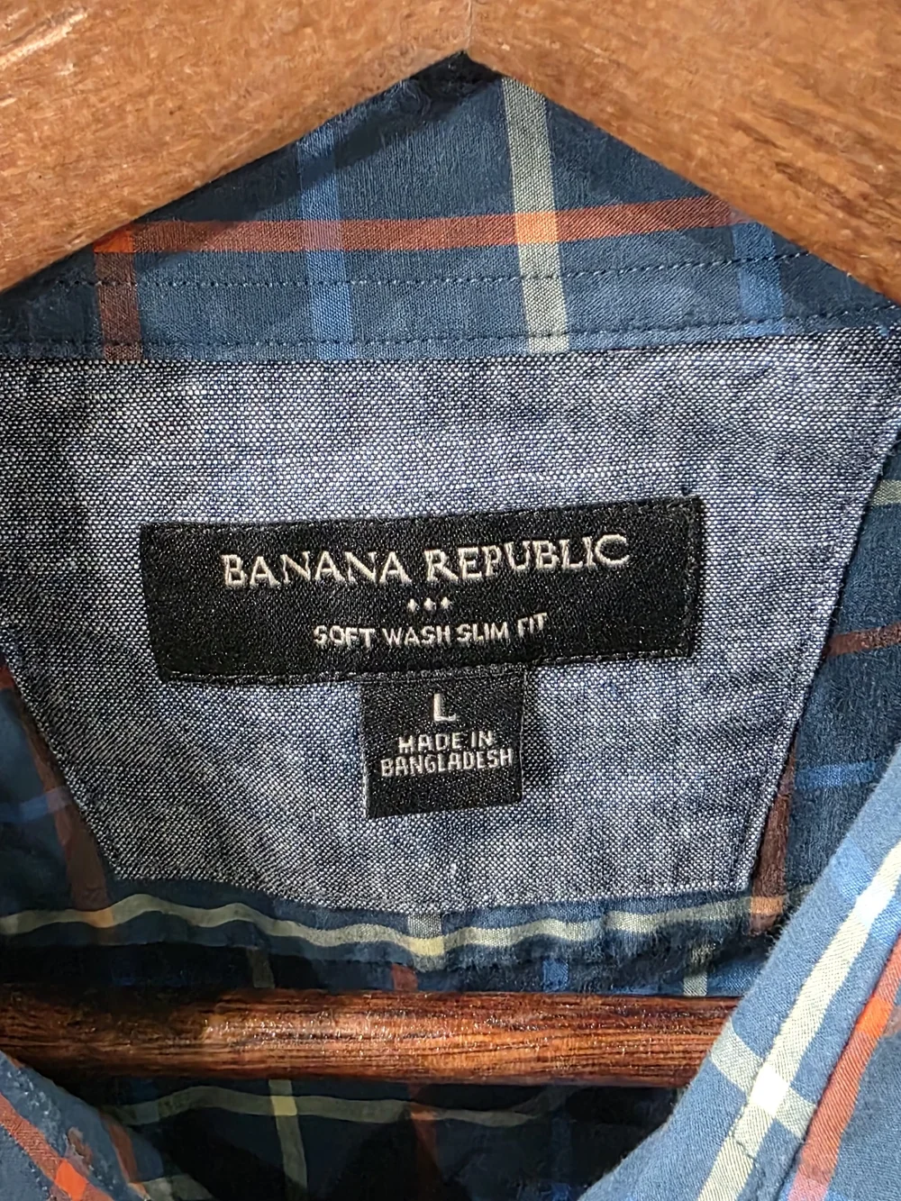 Banana Republic Blue Plaid Button-Up Shirt with Red and Yellow Accents